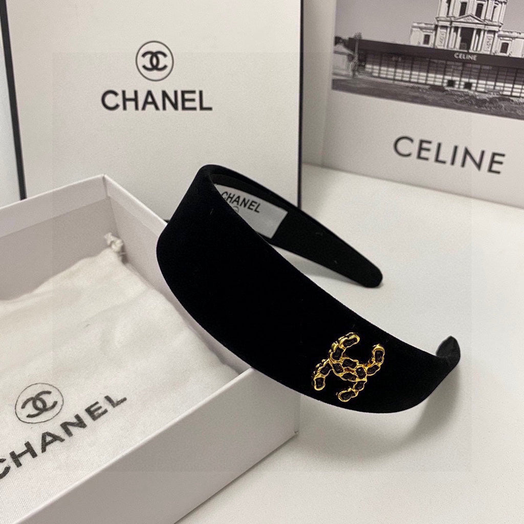 CHANEL BLACK VELVET HAIRBAND 832223