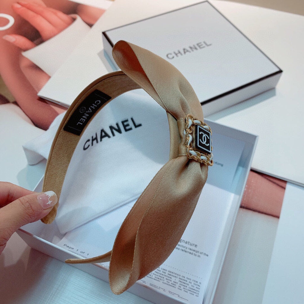 CHANEL CAMEL BEIGE SILK HAIRBAND 832202