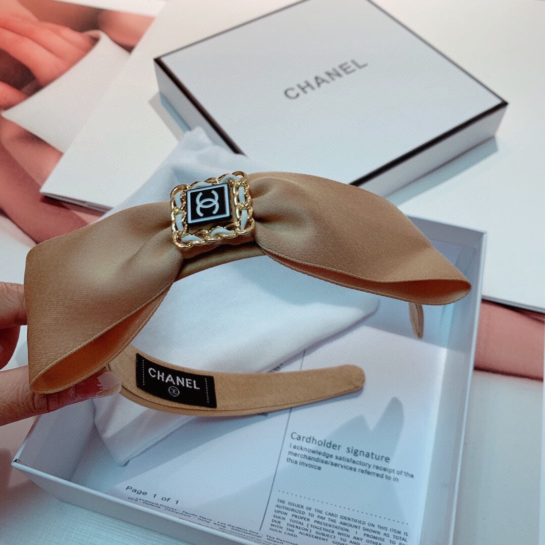 CHANEL CAMEL BEIGE SILK HAIRBAND 832202