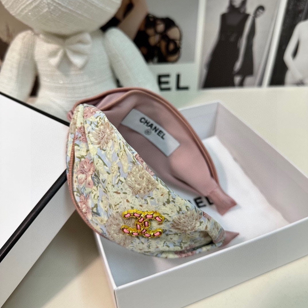 CHANEL COLORFUL FLOWER FABRIC HAIRBAND 877037