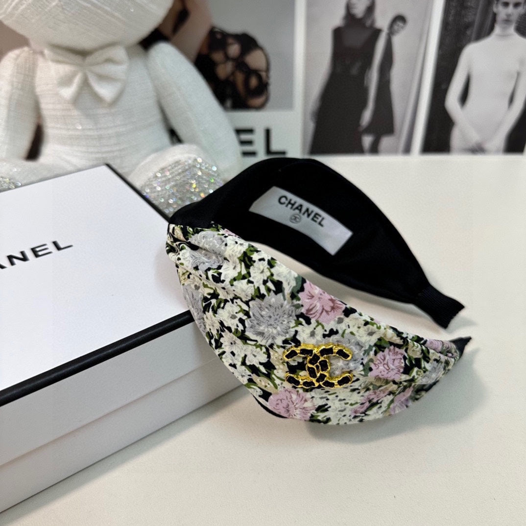 CHANEL COLORFUL FLOWER FABRIC HAIRBAND 877038