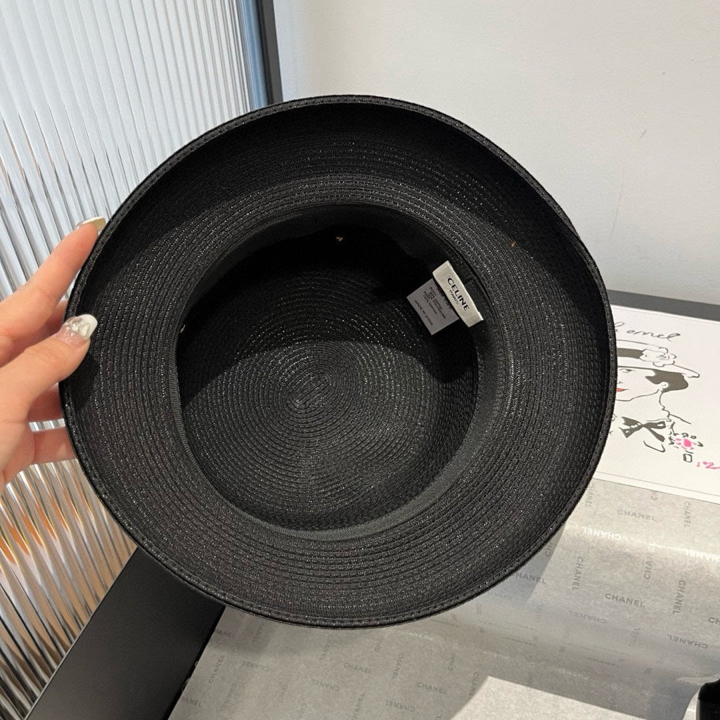 CELINE SMALL BRIM HAT MODEL 650349 IN BLACK WOVEN STRAW