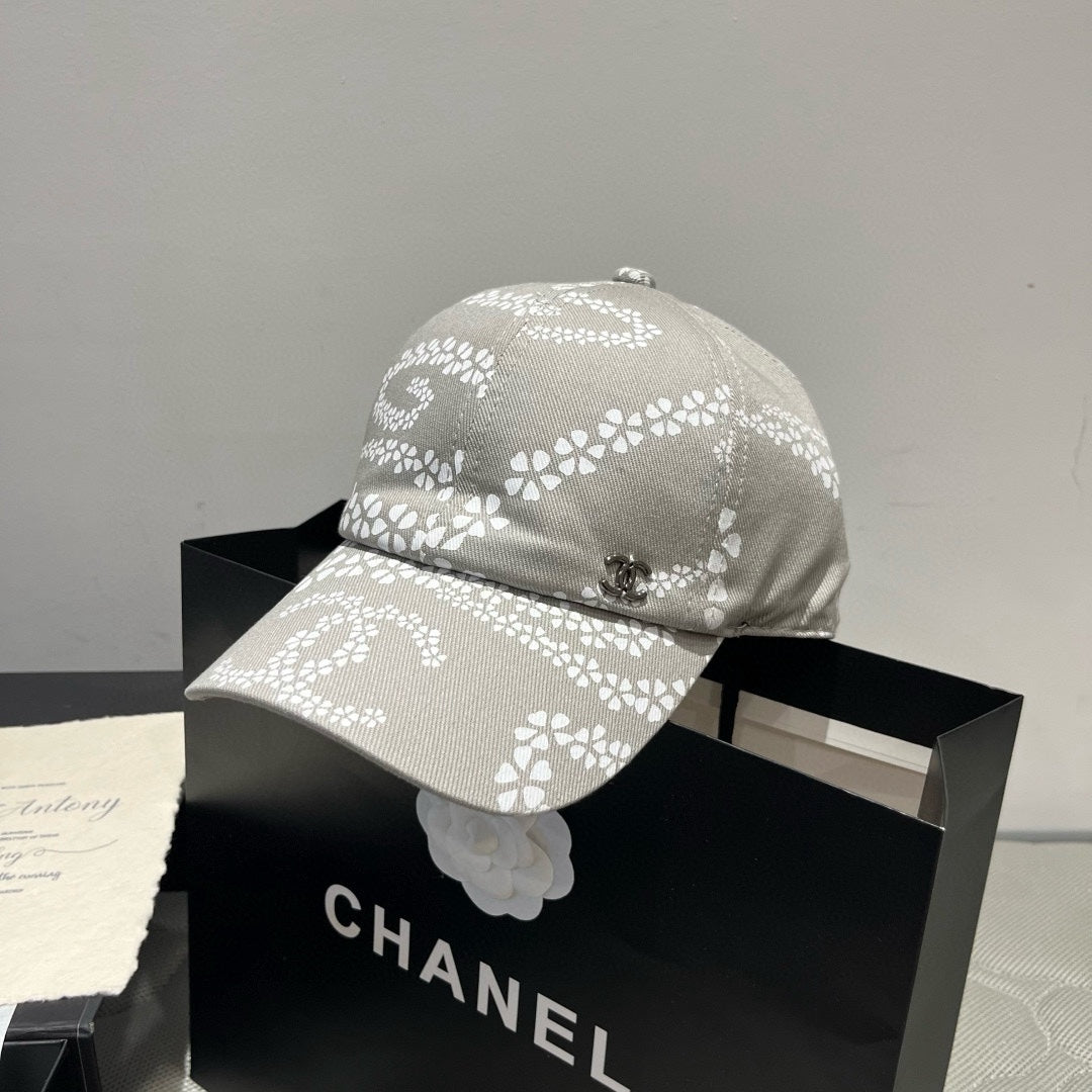 CHANEL BASEBALL HAT LIGHT TAUPE WHITE PATTERN 674030