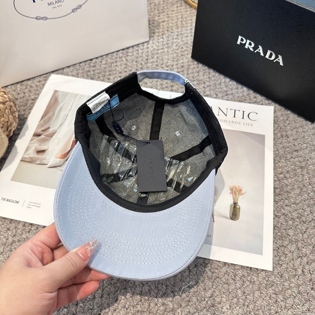 Two-Tone Denim Baseball Cap with Signature Triangle Emblem