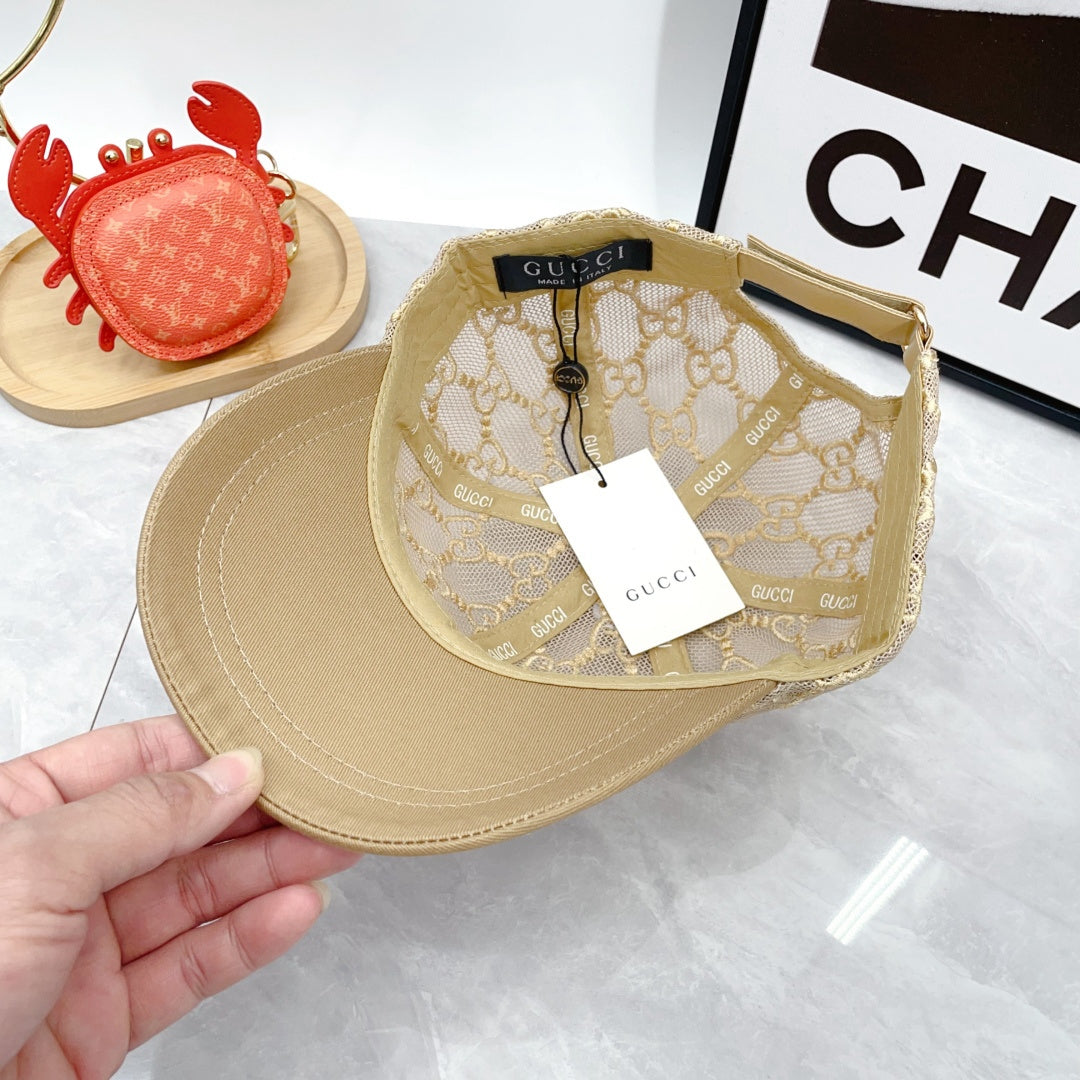 Beige monogram lace baseball cap with curved brim