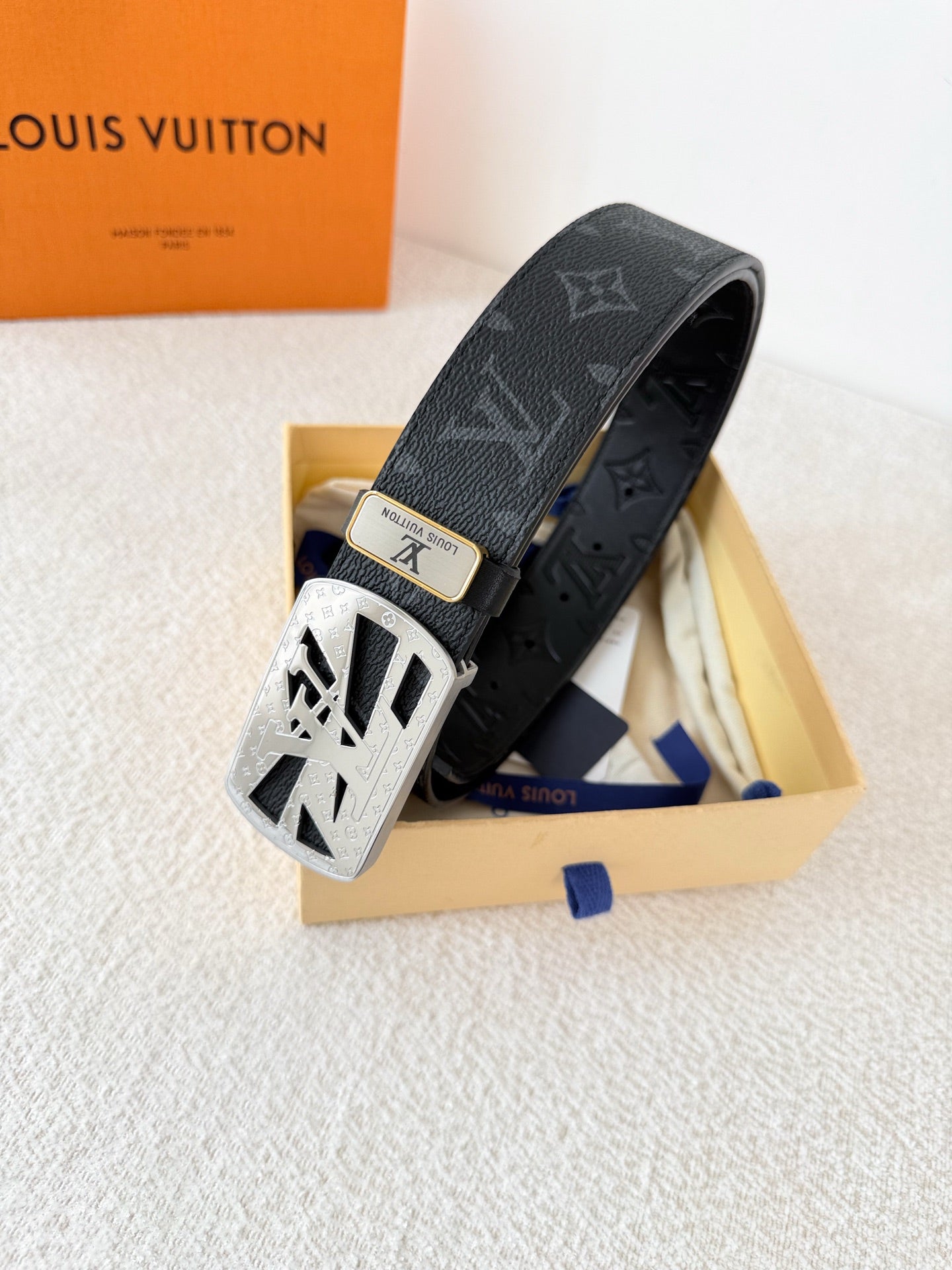 Modern Monogram Embossed Leather Belt | 3.8cm Width Men's Accessory
