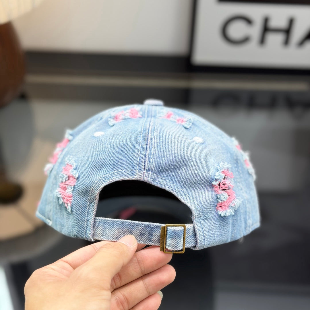 Distressed Denim Baseball Cap - Vintage Wash Summer Sun Hat