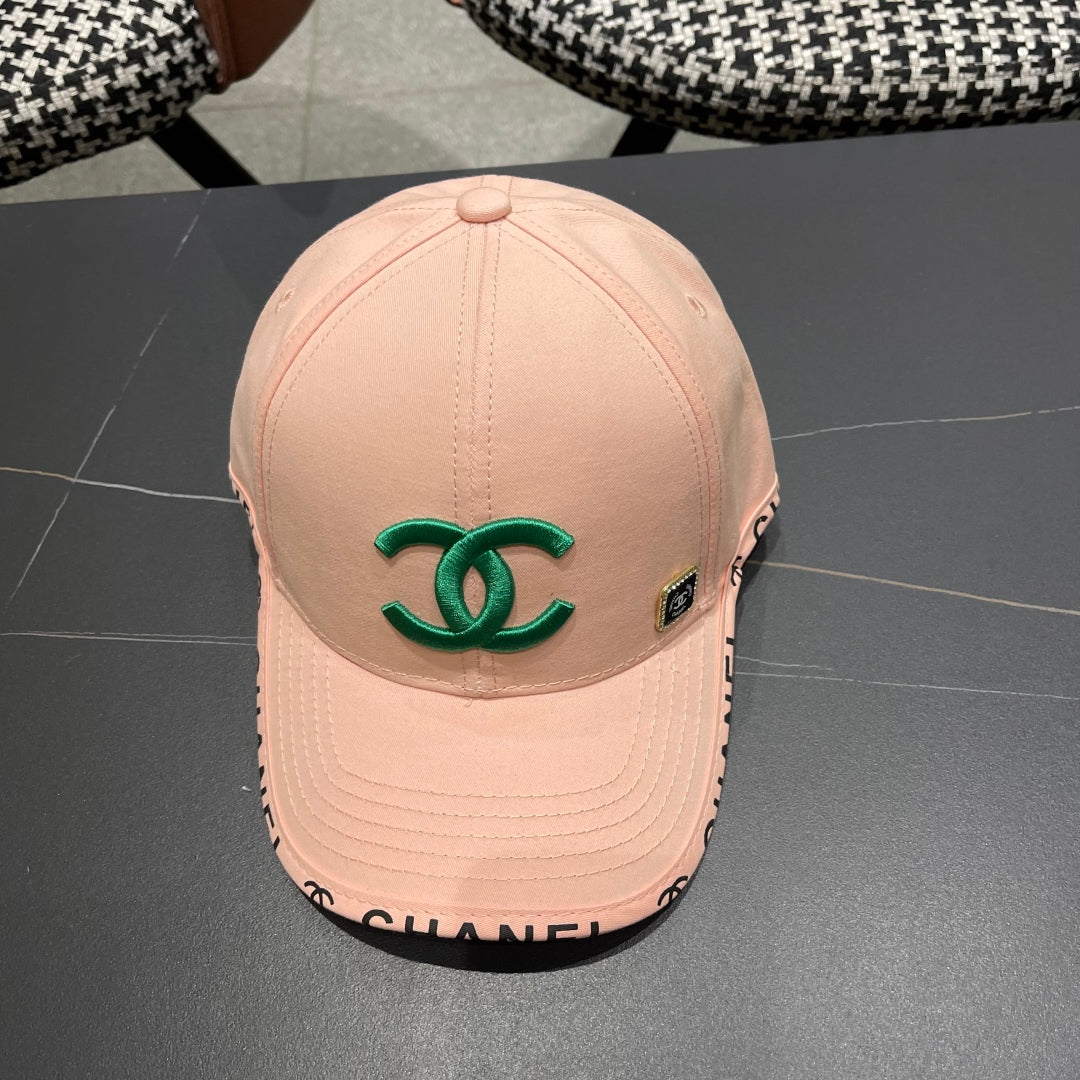 CHANEL BASEBALL HAT PINK WITH LETTERING TRIM 672536