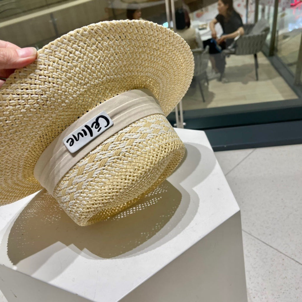 CELINE WIDE BRIM HAT MODEL 652049 IN NATURAL WOVEN STRAW