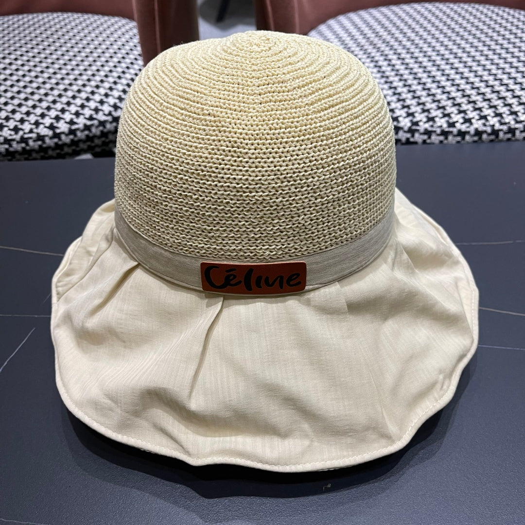 CELINE WIDE BRIM HAT MODEL 651948 IN BEIGE MESH FABRIC