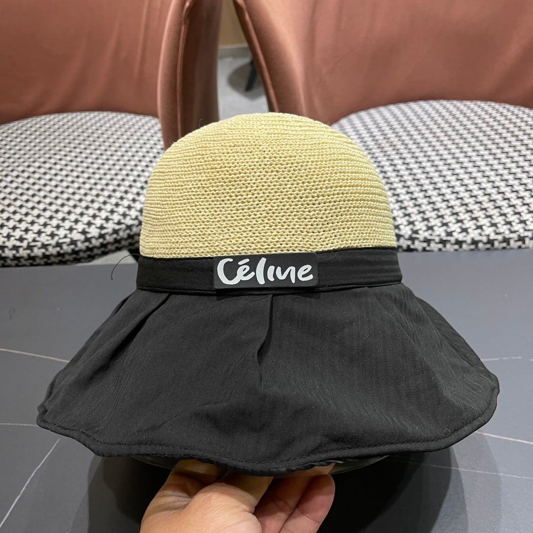 CELINE WIDE BRIM HAT MODEL 651949 IN BLACK MESH FABRIC
