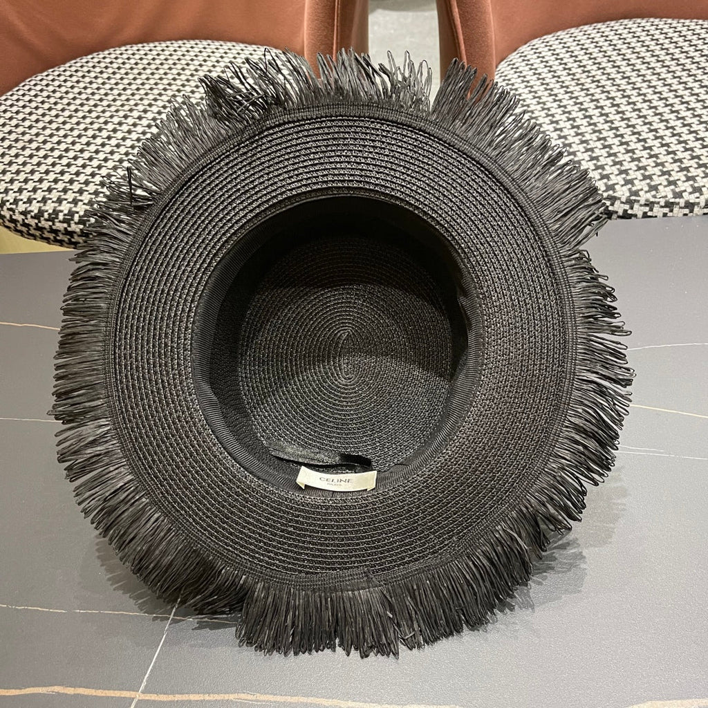 CELINE WIDE BRIM HAT MODEL 651883 IN BLACK WOVEN STRAW