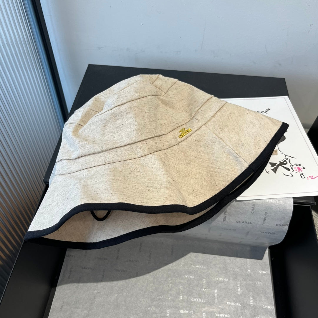 CELINE BUCKET HAT MODEL 651982 IN BEIGE SLUB FABRIC