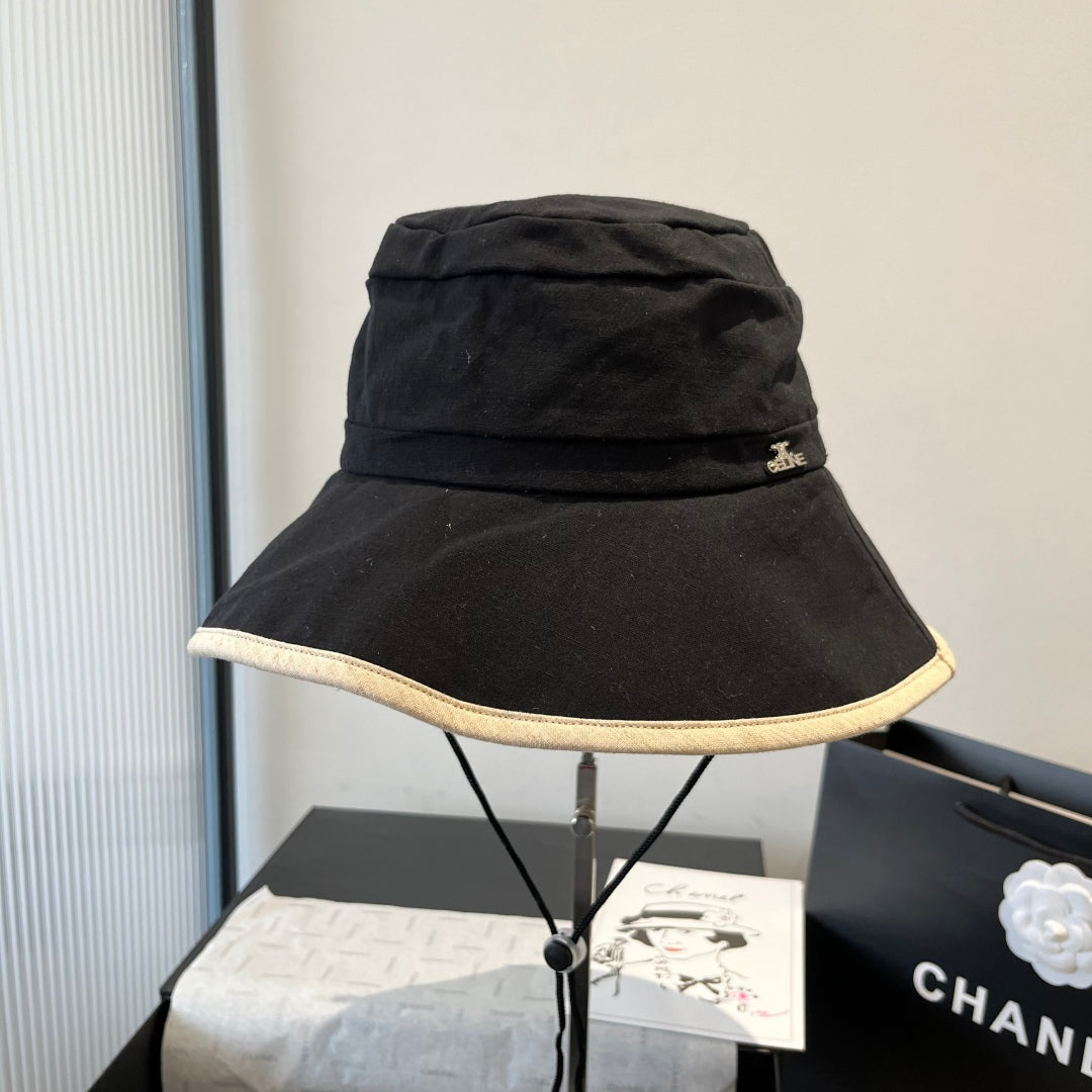CELINE BUCKET HAT MODEL 651983 IN BLACK SLUB FABRIC