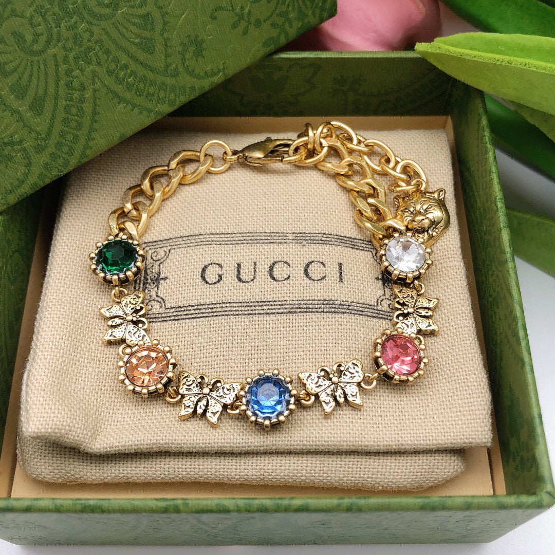 18K Double Gucci Interlocking Gucci Crystals Bracelet