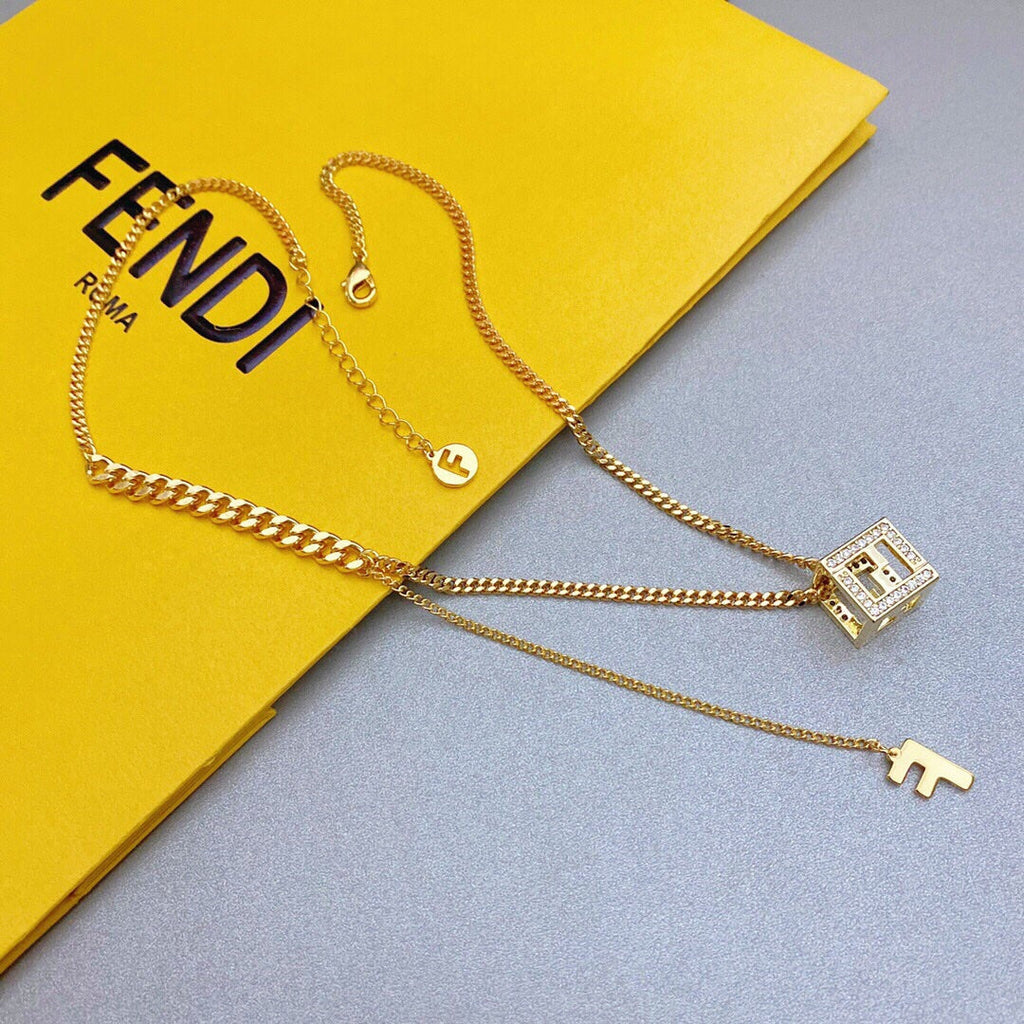 18K Fendi Cube Diamonds Necklace