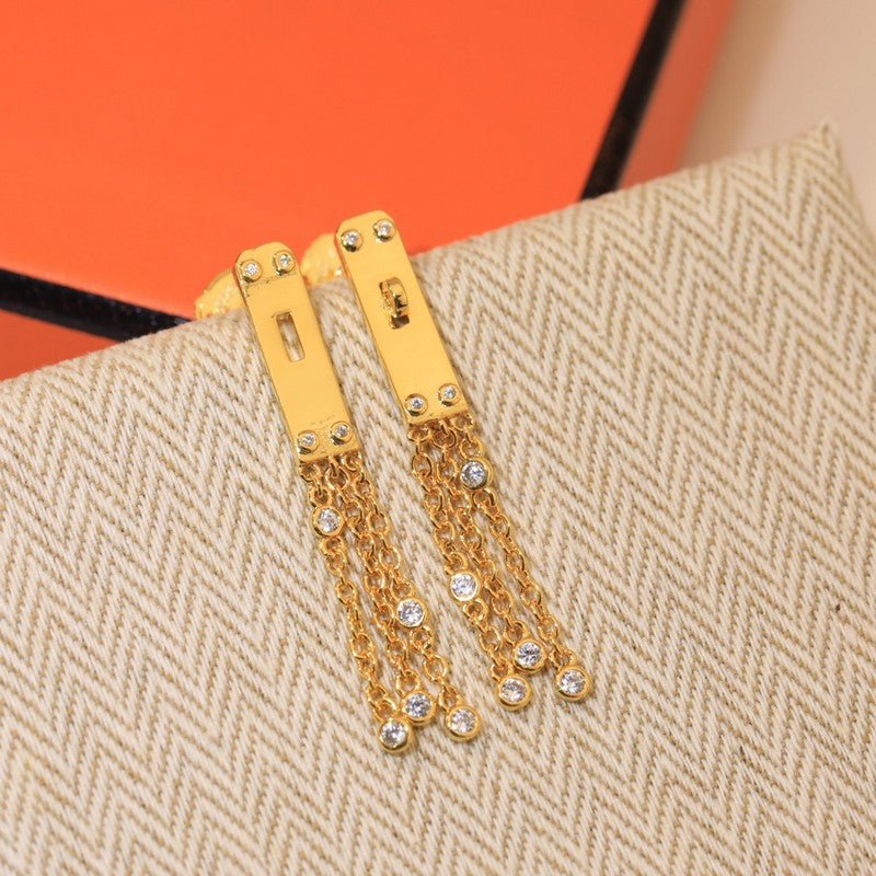 18K Hermes Diamond Kelly Gavroche Earrings