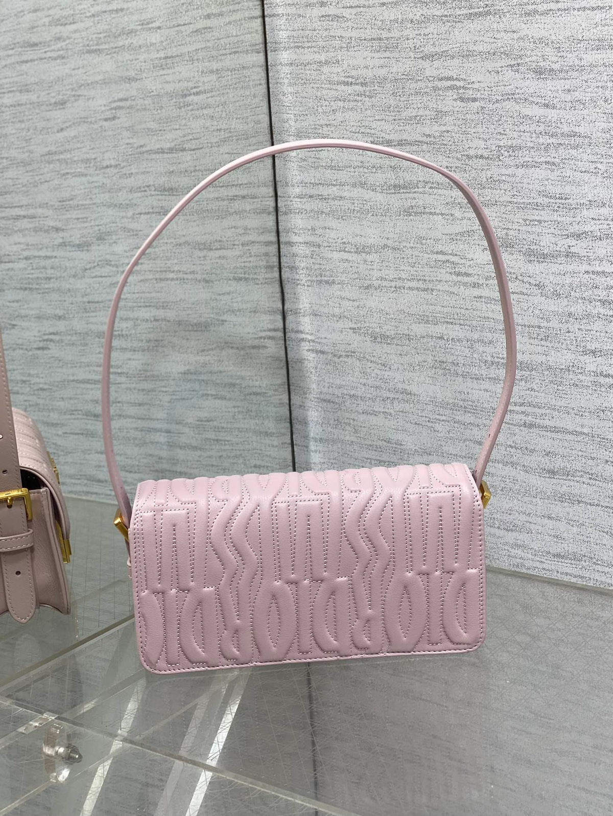 DIOR FLAP BAG 18 PALE PINK QUILTED ALLOVER CALFSKIN