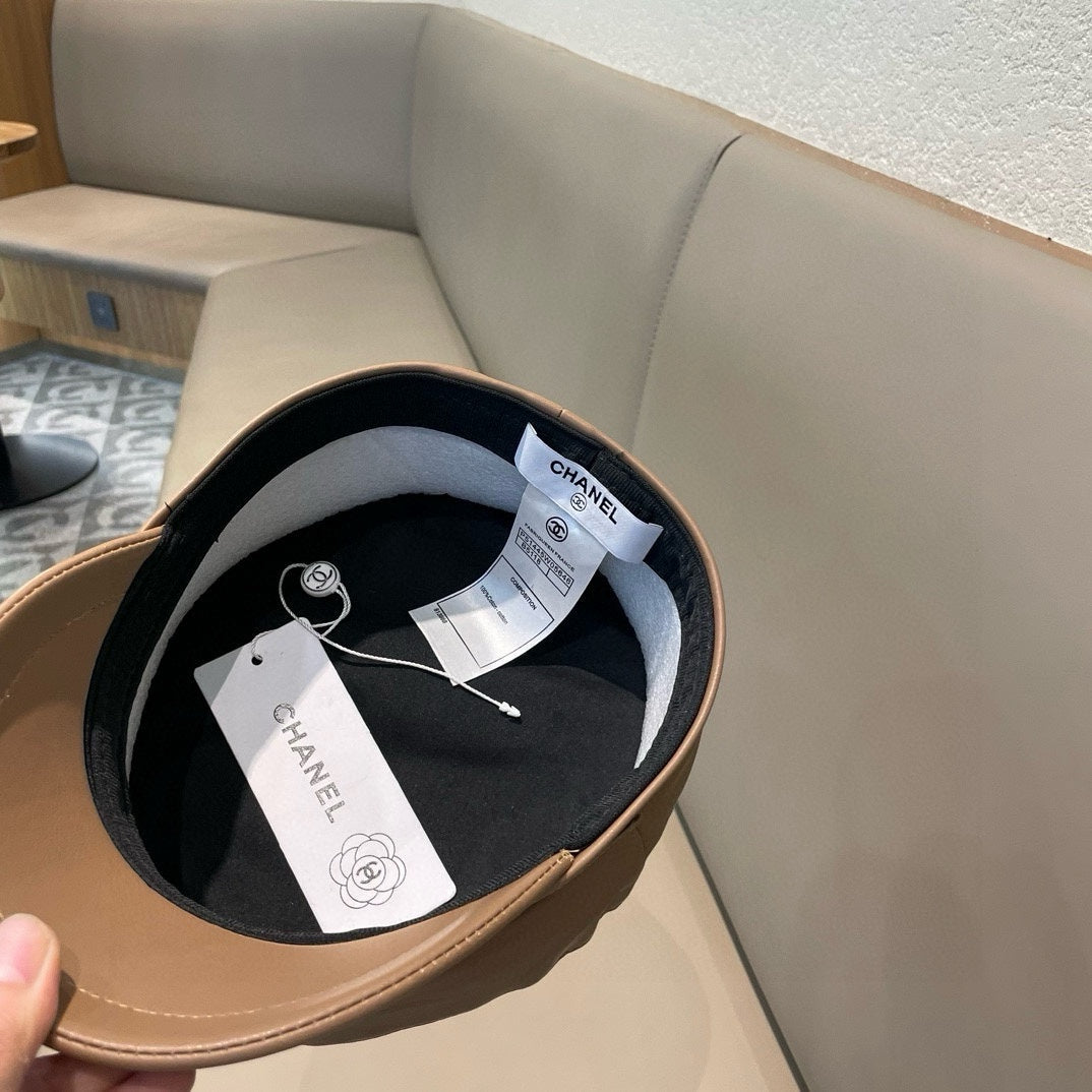 CHANEL NEWSBOY CAP IN PEANUT BROWN CALFSKIN 421106