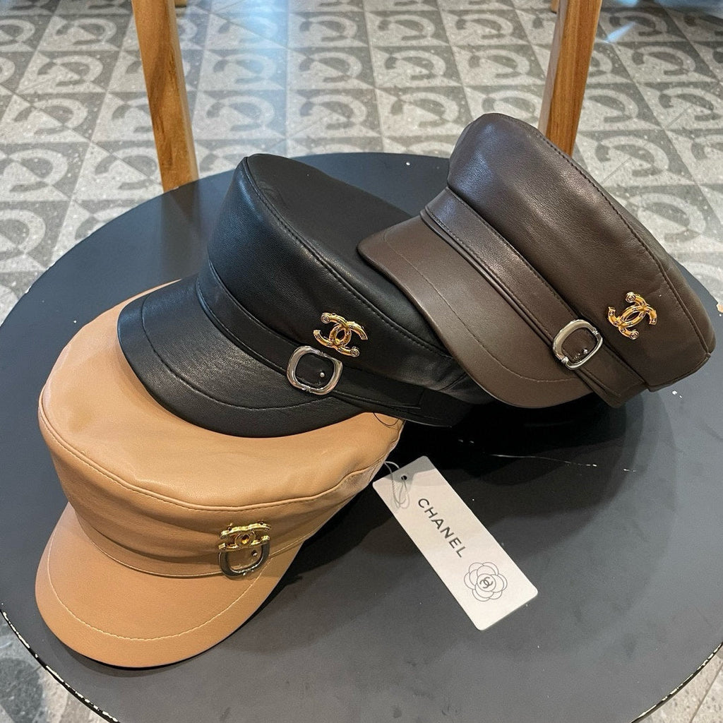 CHANEL NEWSBOY CAP IN BLACK CALFSKIN 421107