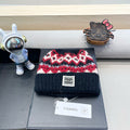 CHANEL KNIT BEANIE HAT BLACK MIX RED 428243
