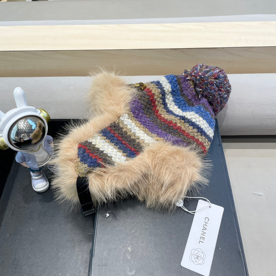 CHANEL FLUFFY KNIT HAT WITH PLUSH LINING COLORFUL 428156