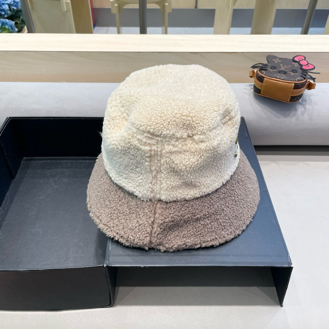 CHANEL BUCKET HAT IN BEIGE MIX WENGE BROWN LAMB WOOL 431623