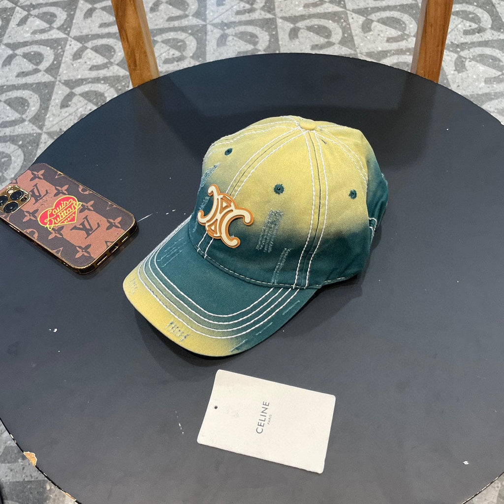 CELINE BASEBALL CAP MODEL 650509 IN YELLOW GREEN OMBRE COTTON