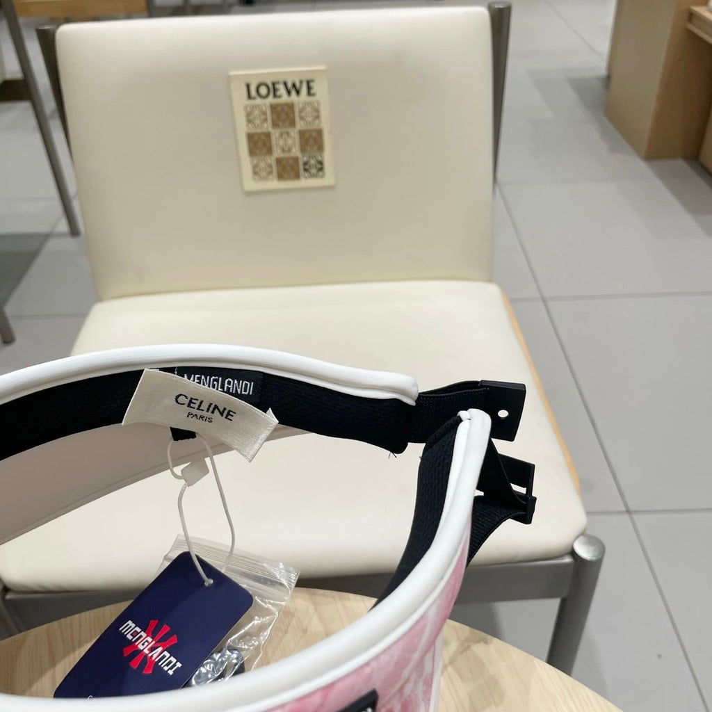 CELINE VISOR HAT MODEL 652203 IN PINK AND WHITE FABRIC