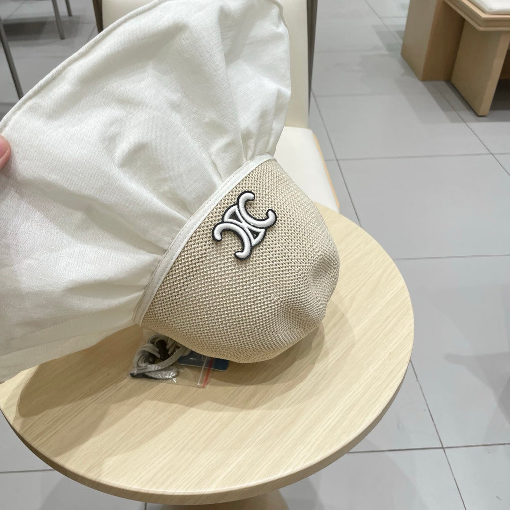 CELINE WIDE BRIM HALF HEAD HAT MODEL 650677 IN BEIGE MESH FABRIC