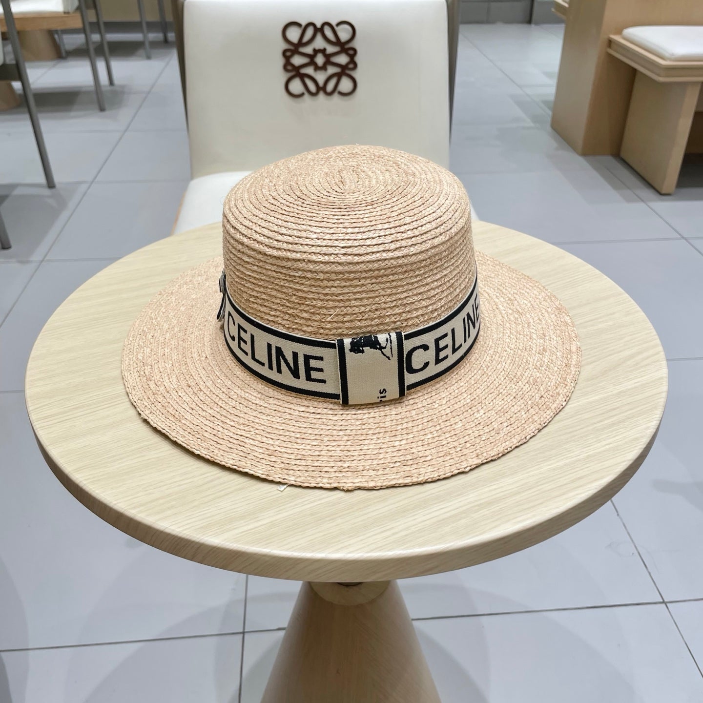 CELINE WIDE BRIM HAT MODEL 652231 IN NATURAL WOVEN STRAW