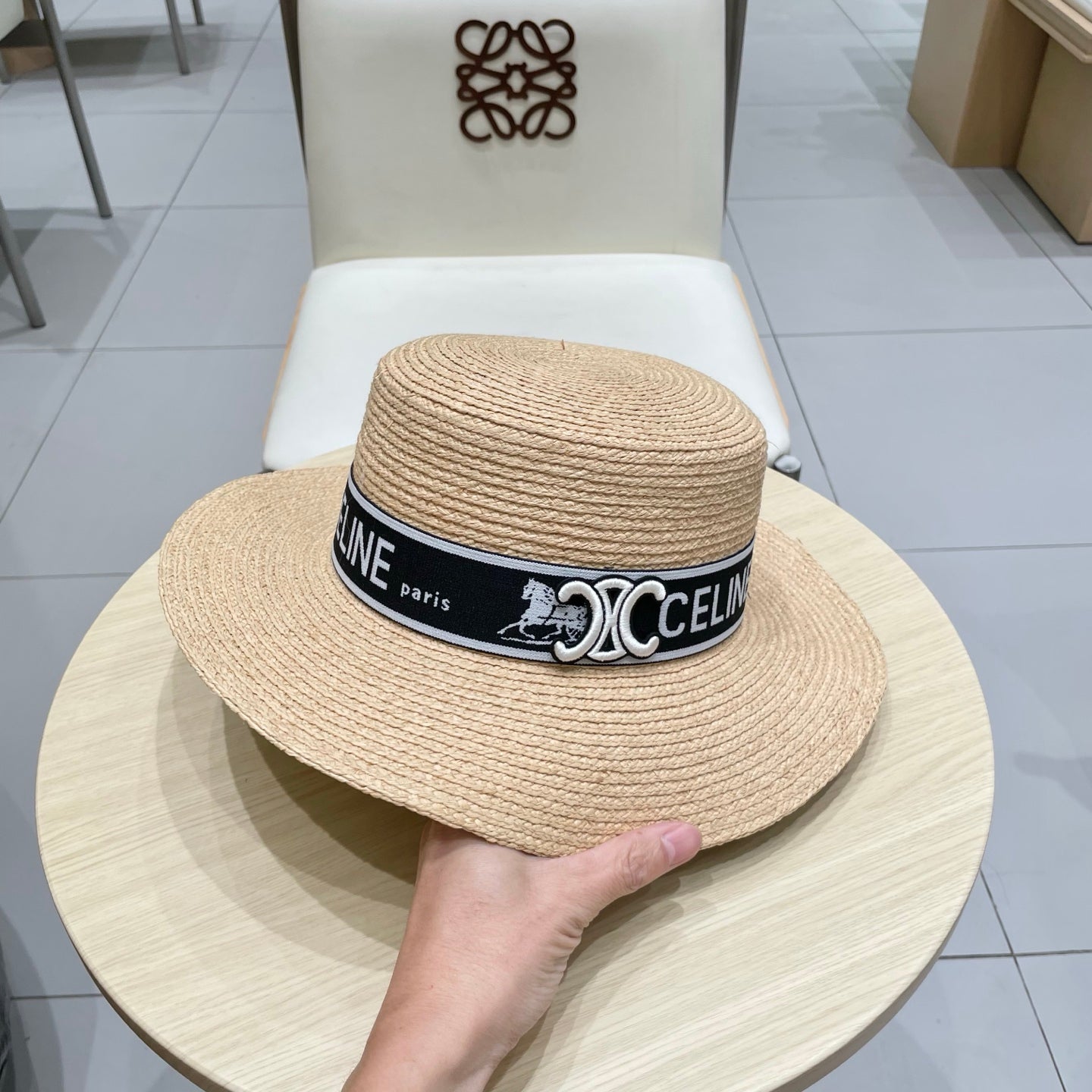 CELINE WIDE BRIM HAT MODEL 652234 IN NATURAL WOVEN STRAW