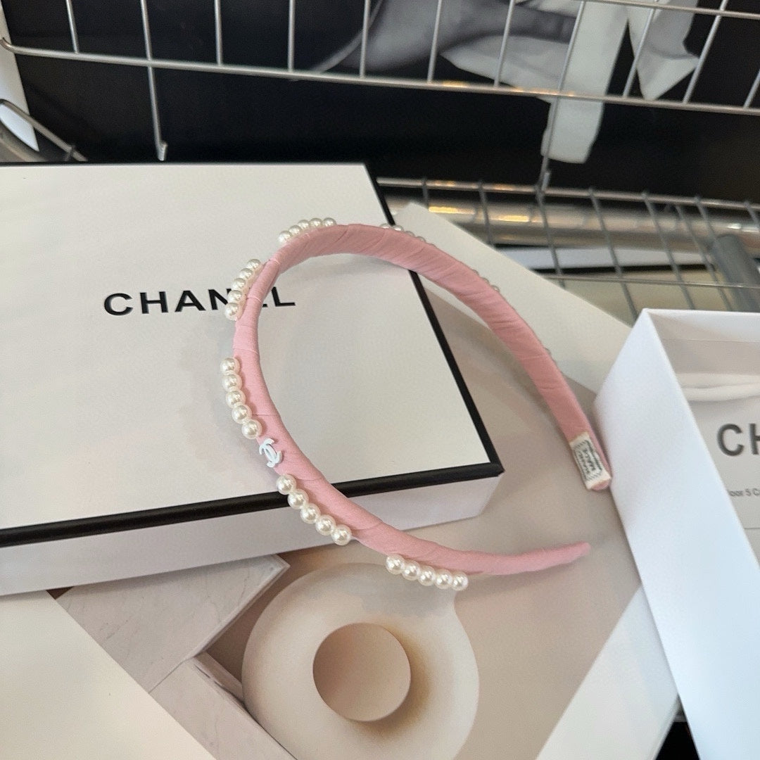 CHANEL HEADBAND BLUSH PINK SILK 168621