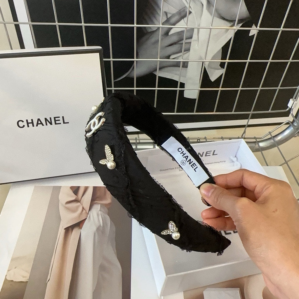 CHANEL BLACK VOILE AND FABRIC HAIRBAND WITH STICKER 410872