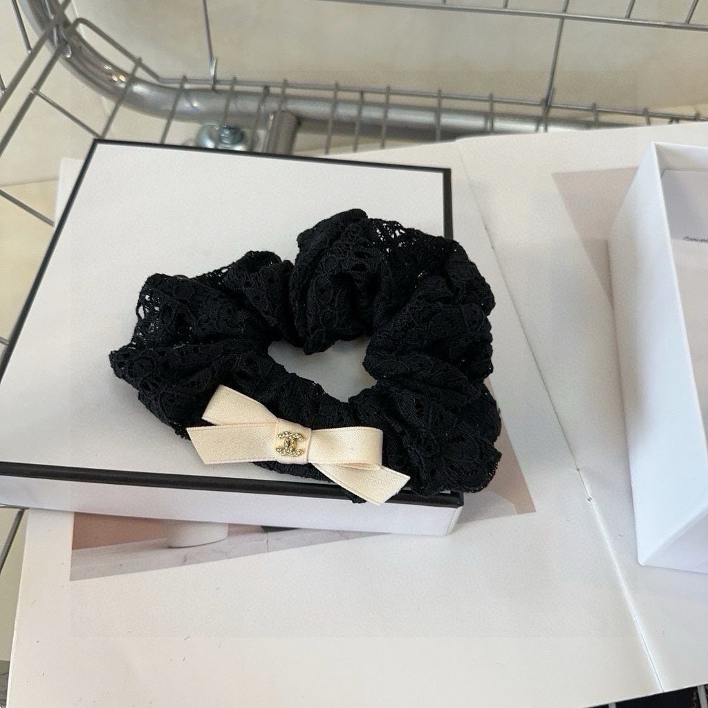 CHANEL BLACK WRINKLED FABRIC SCRUNCHIE 418917