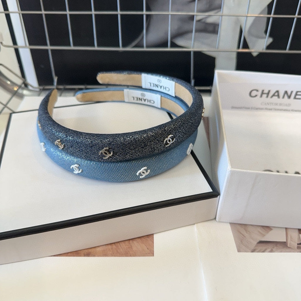 CHANEL BLACK DENIM FABRIC HAIRBAND 423664