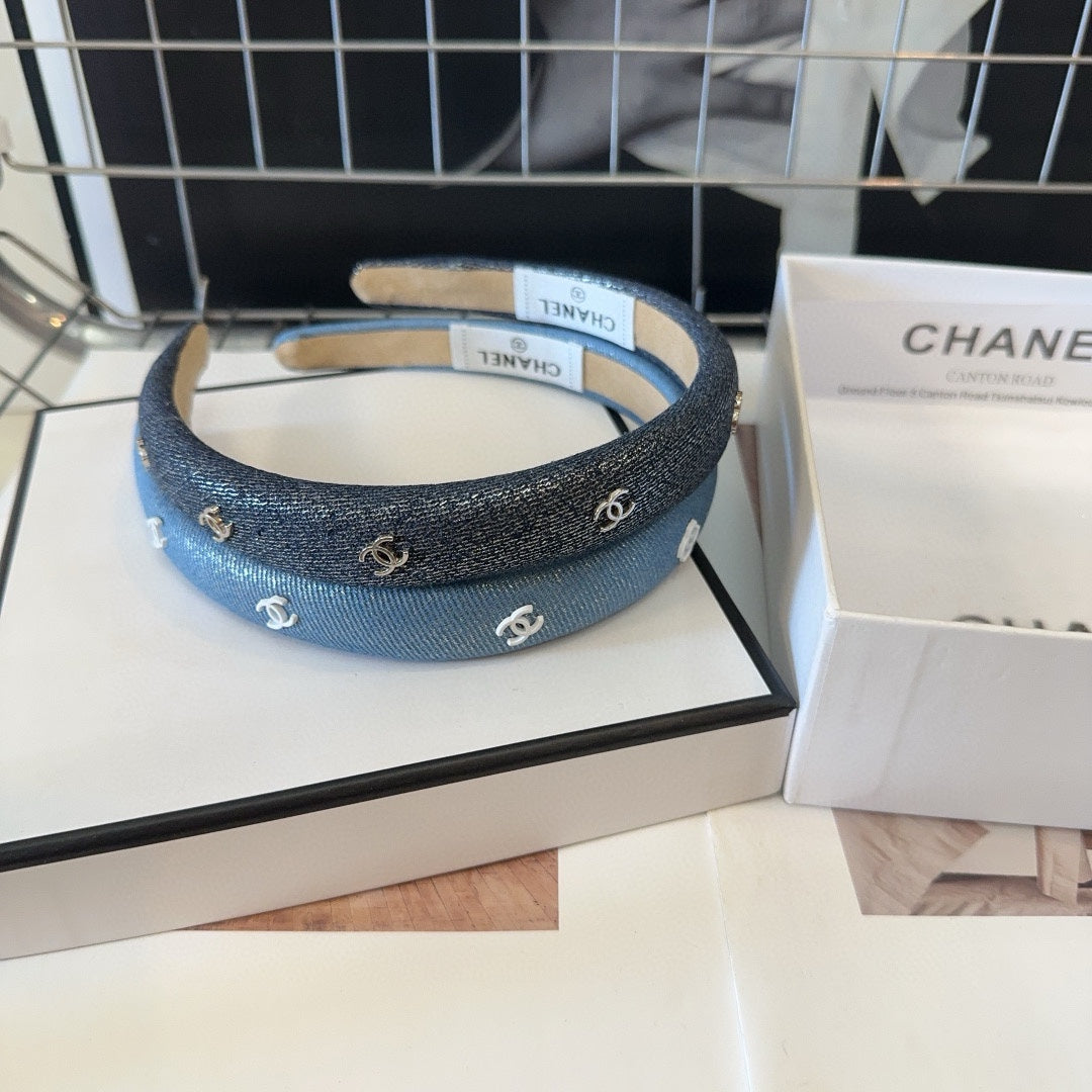CHANEL BLACK DENIM FABRIC HAIRBAND 423664