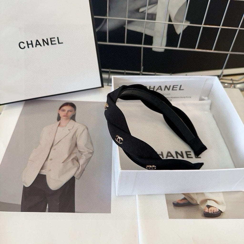 CHANEL BLACK FABRIC HAIRBAND 432852
