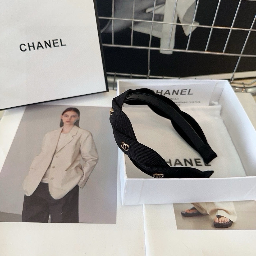 CHANEL BLACK FABRIC HAIRBAND 432852