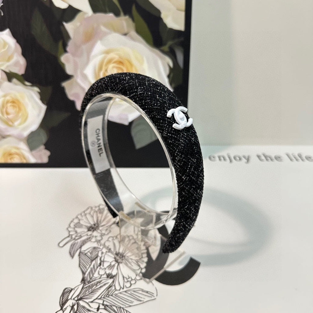 CHANEL BLACK TWEED HAIRBAND 124639