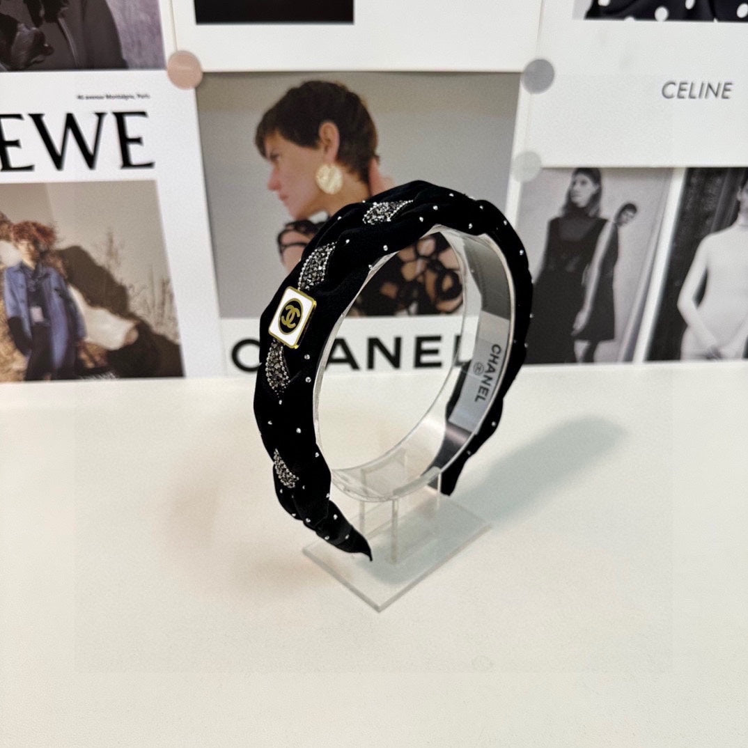 CHANEL HAIRBAND LOGO BLACK FOR WOMEN 151340