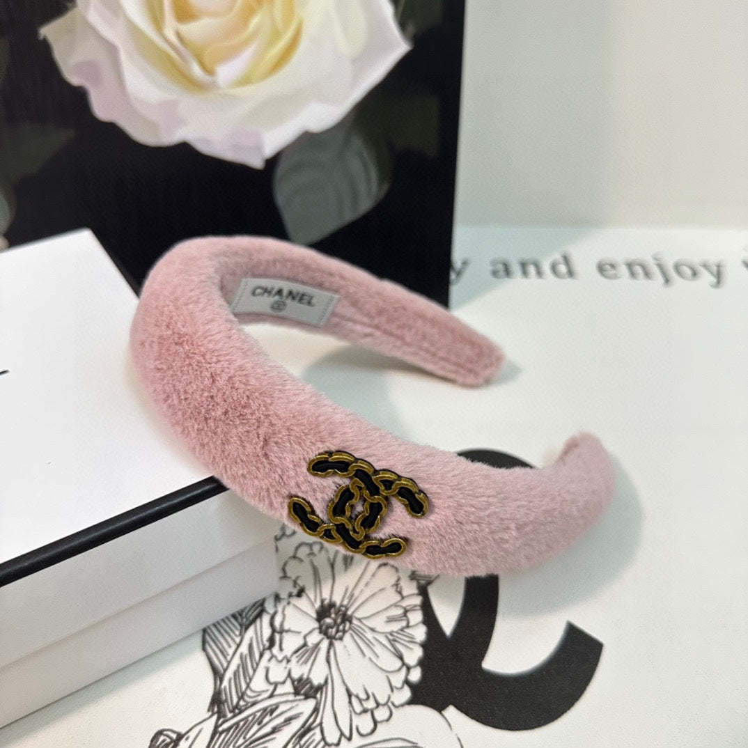 CHANEL FLAMINGO PINK SHEARLING HEADBAND 151383