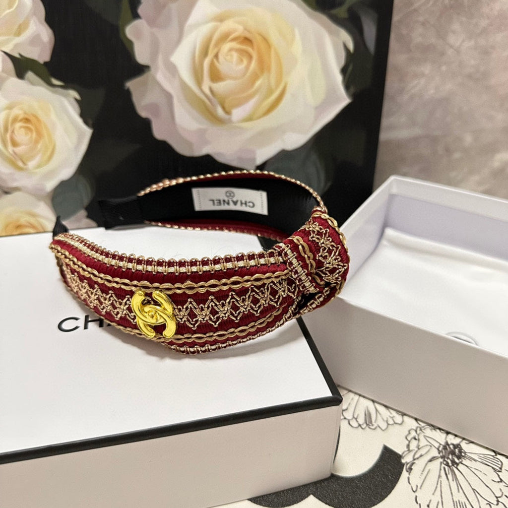 CHANEL RUBY RED MIX LIGHT YELLOW FABRIC HEADBAND 168586