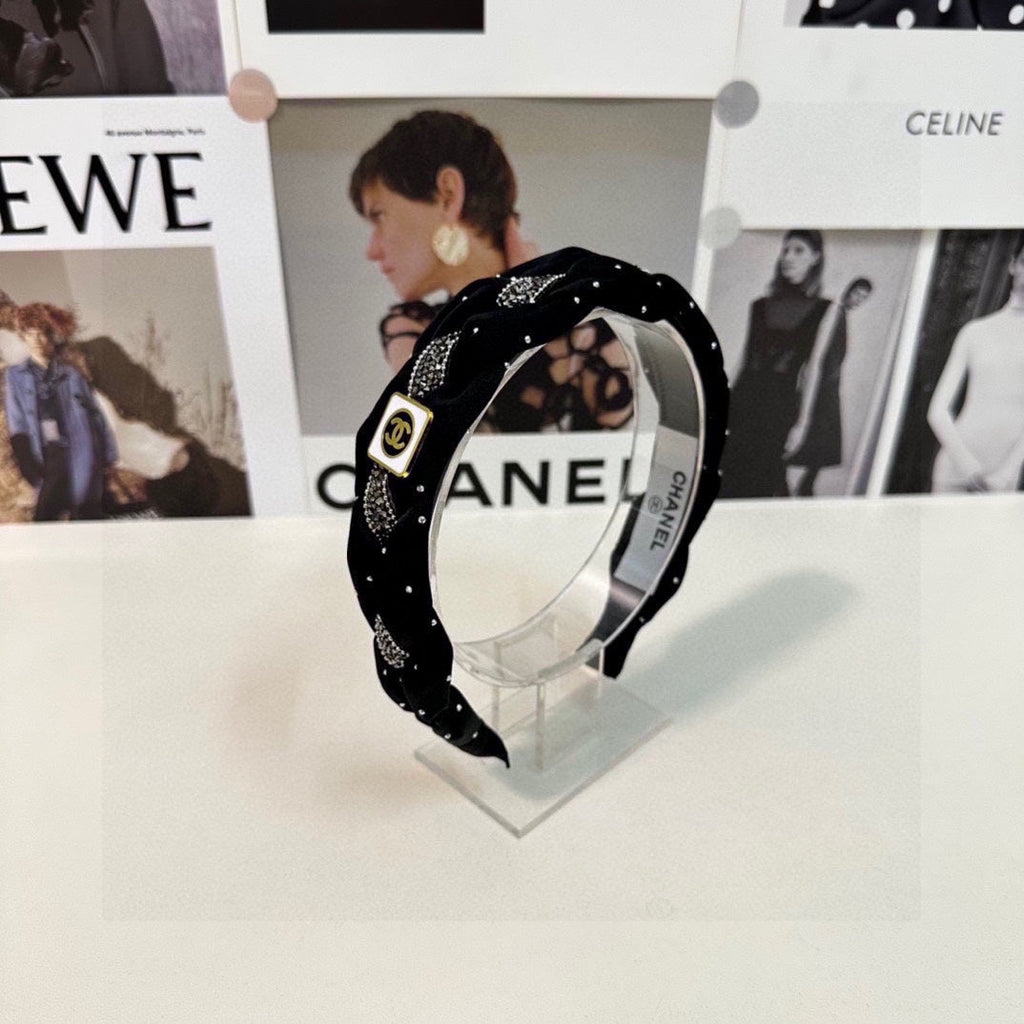 CHANEL BLACK FABRIC HAIRBAND WITH CRYSTAL 412475