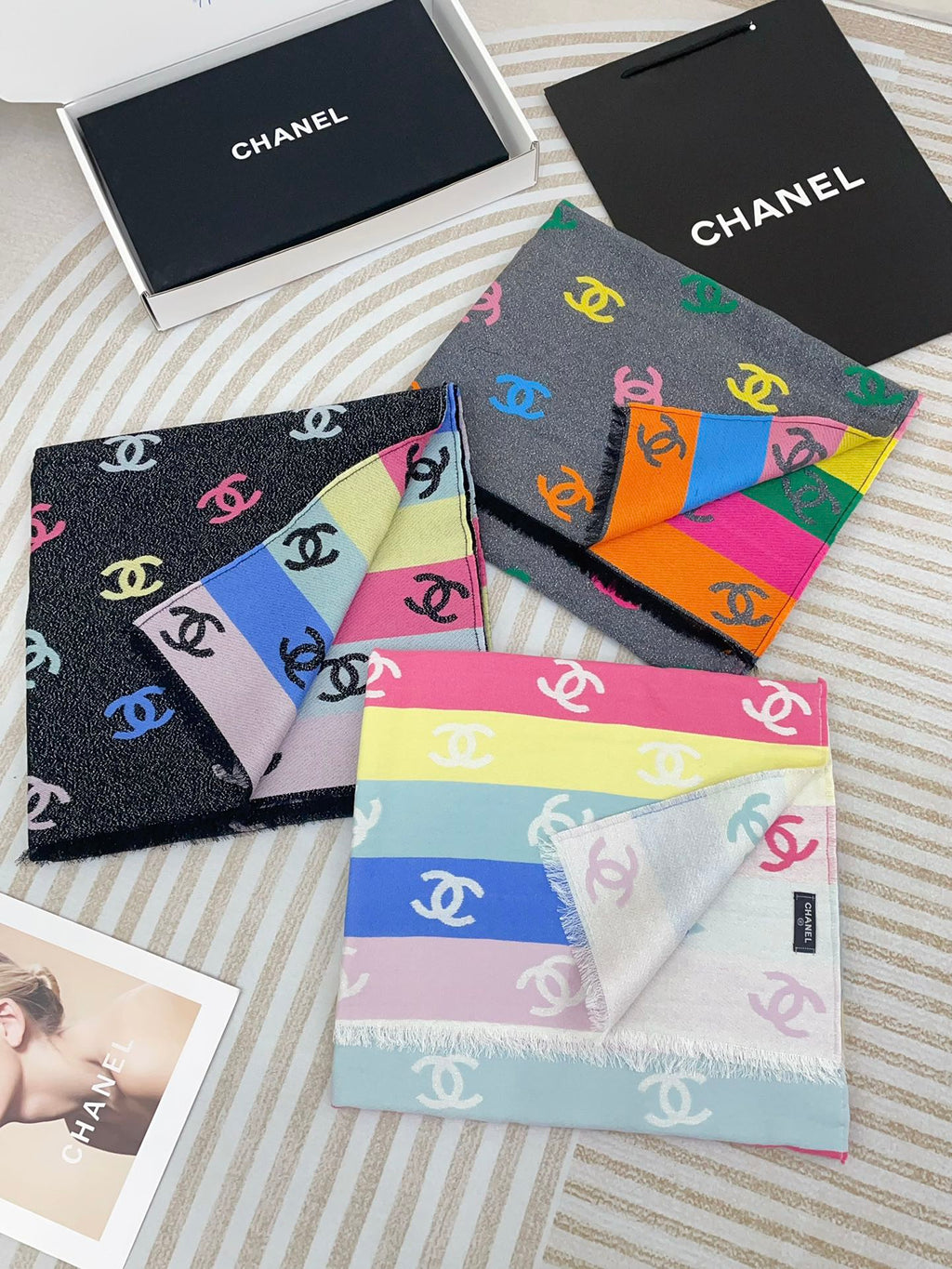 CHANEL RAINBOW SCARF 180 CM IN COLORFUL CASHMERE AND WOOL 390961