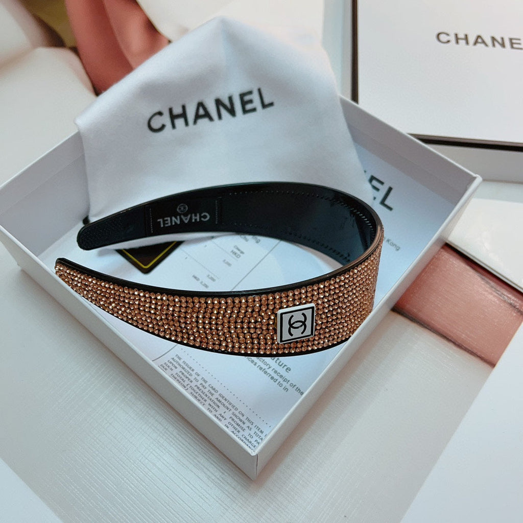 CHANEL BROWN WITH CRYSTALS HAIRBAND RESIN FOR WOMEN 124677