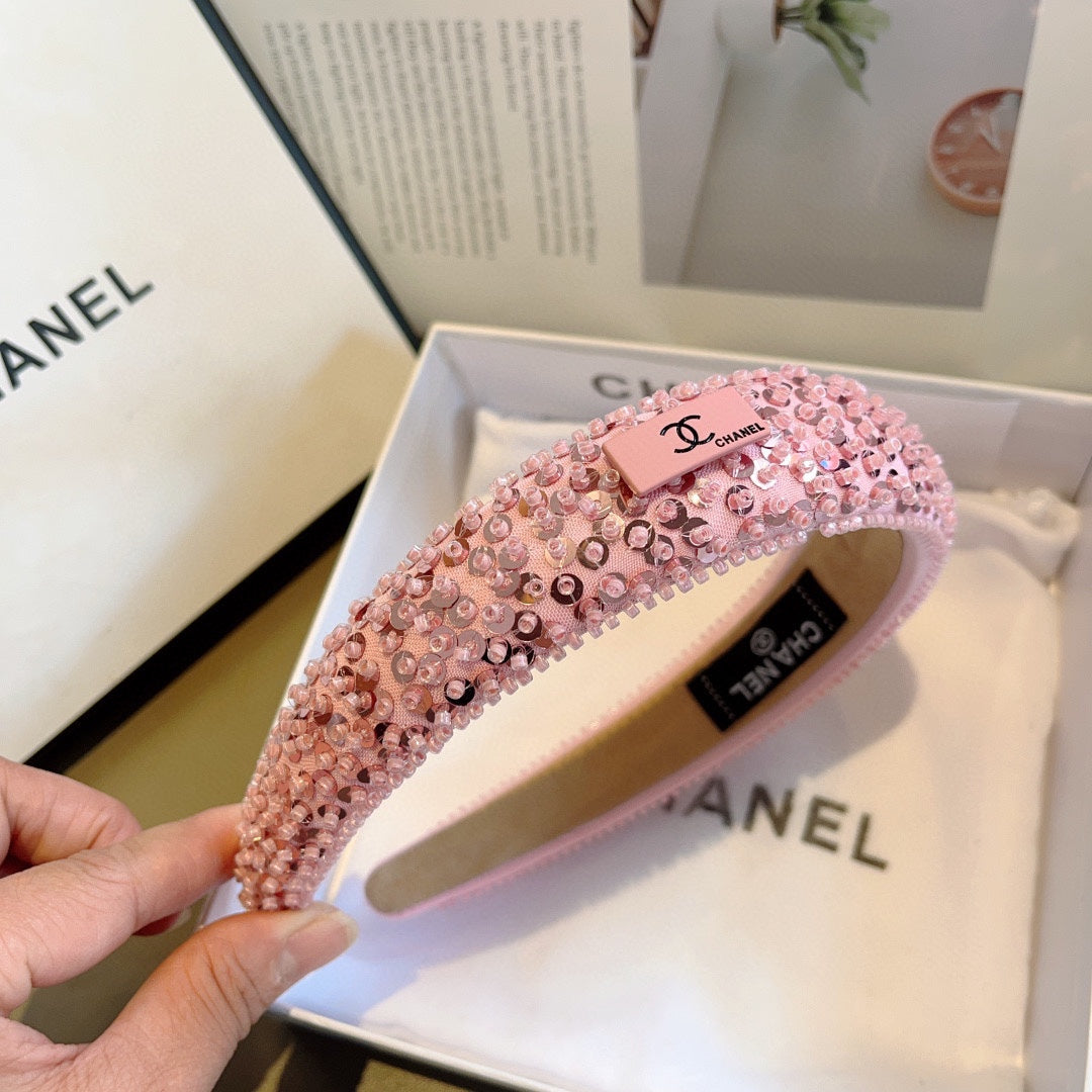 CHANEL ROUGE PINK FABRIC WITH SEQUINS HAIRBAND 412429