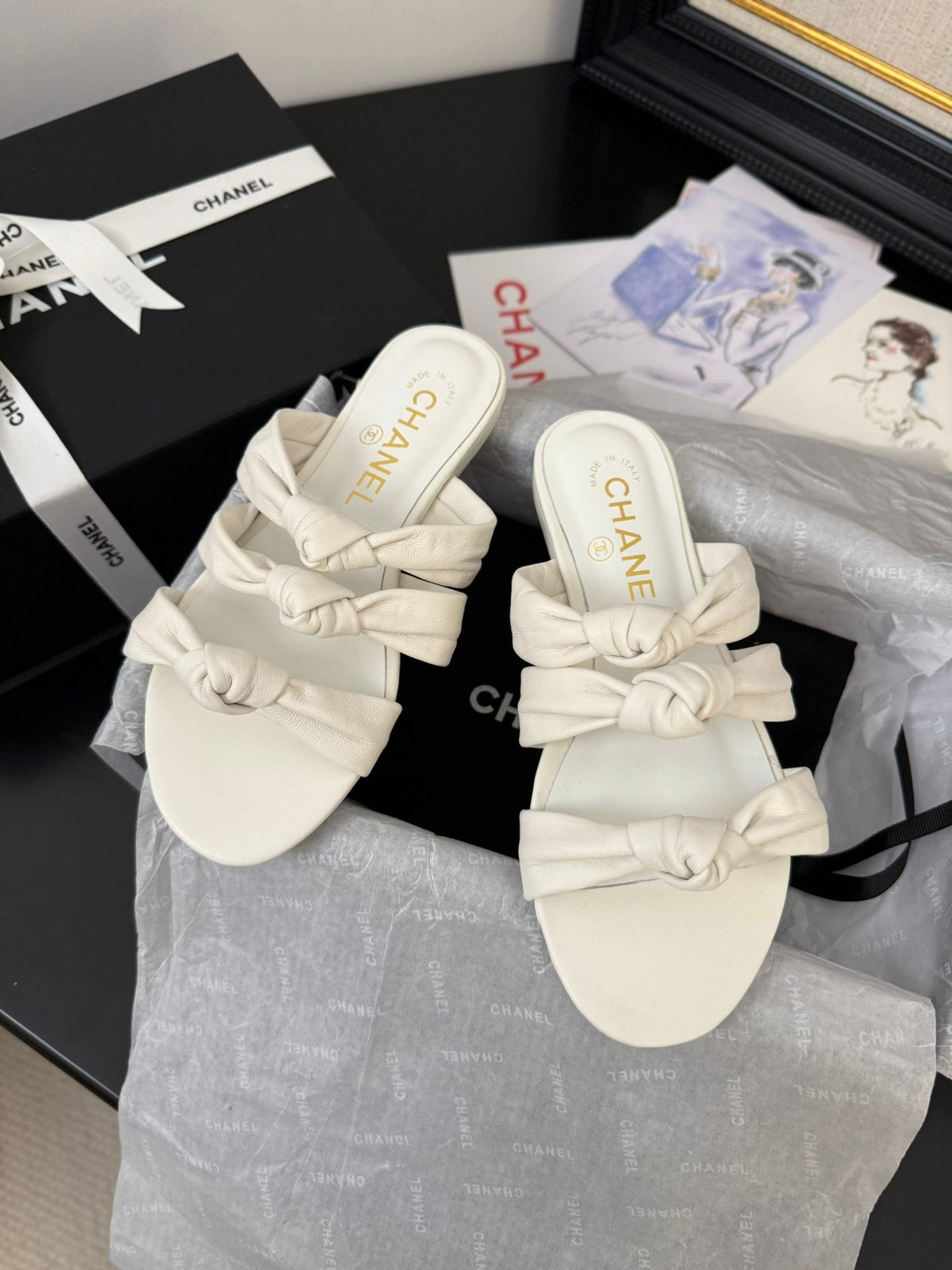 CHANEL 25C Three Strap Mule White Lambskin 233558