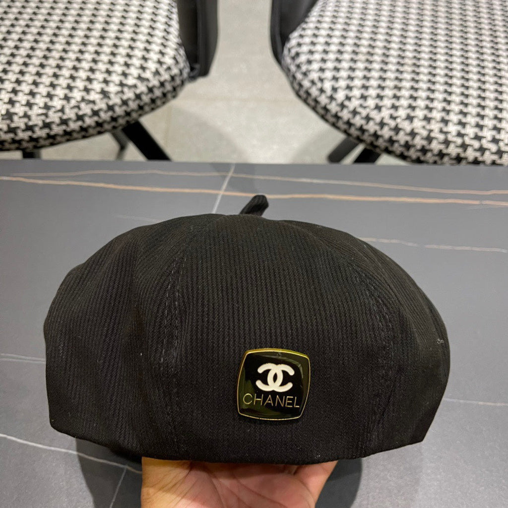 CHANEL BERET HAT IN BLACK CORDUROY 429844