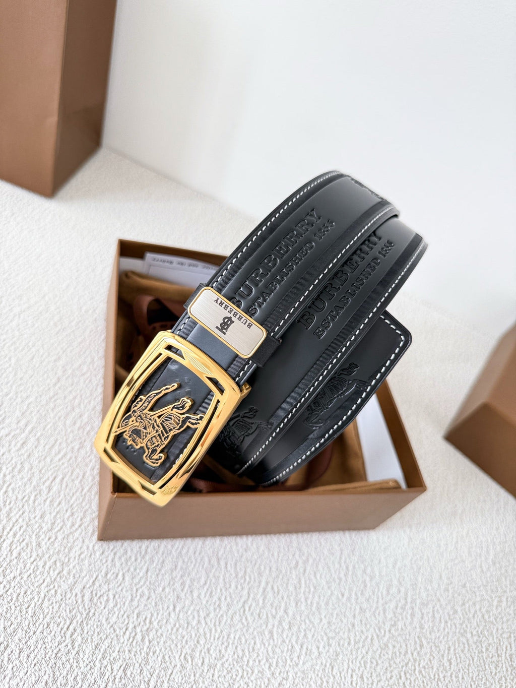 Men’s Leather Belt with Gold Horse Embossed Buckle